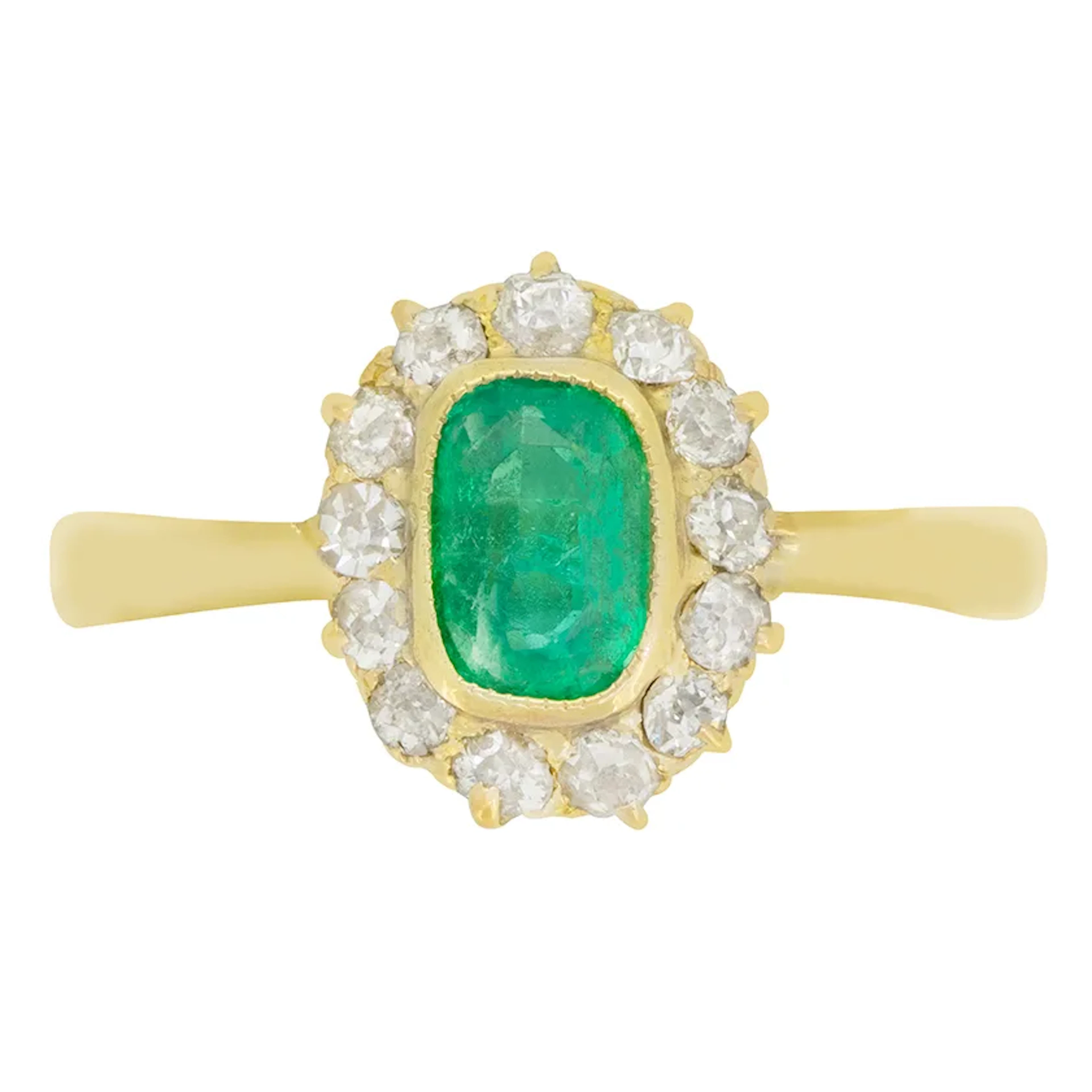 Victorian 0.60ct Emerald and Diamond Cluster Ring, c.1900s