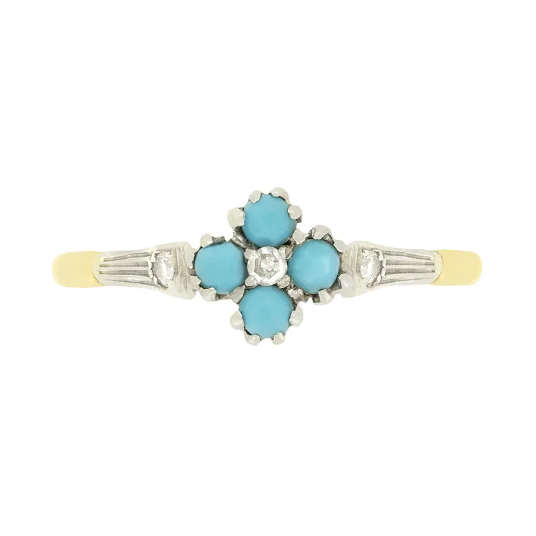 Edwardian 0.06ct Diamond and Turquoise Ring, c.1910s