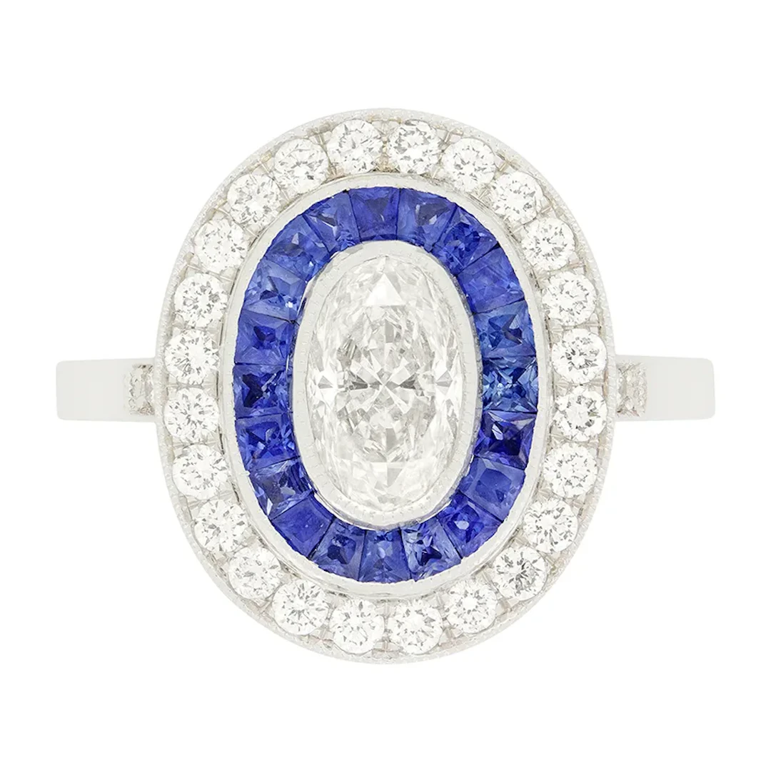 Contemporary 0.75ct Diamond and Sapphire Target Ring