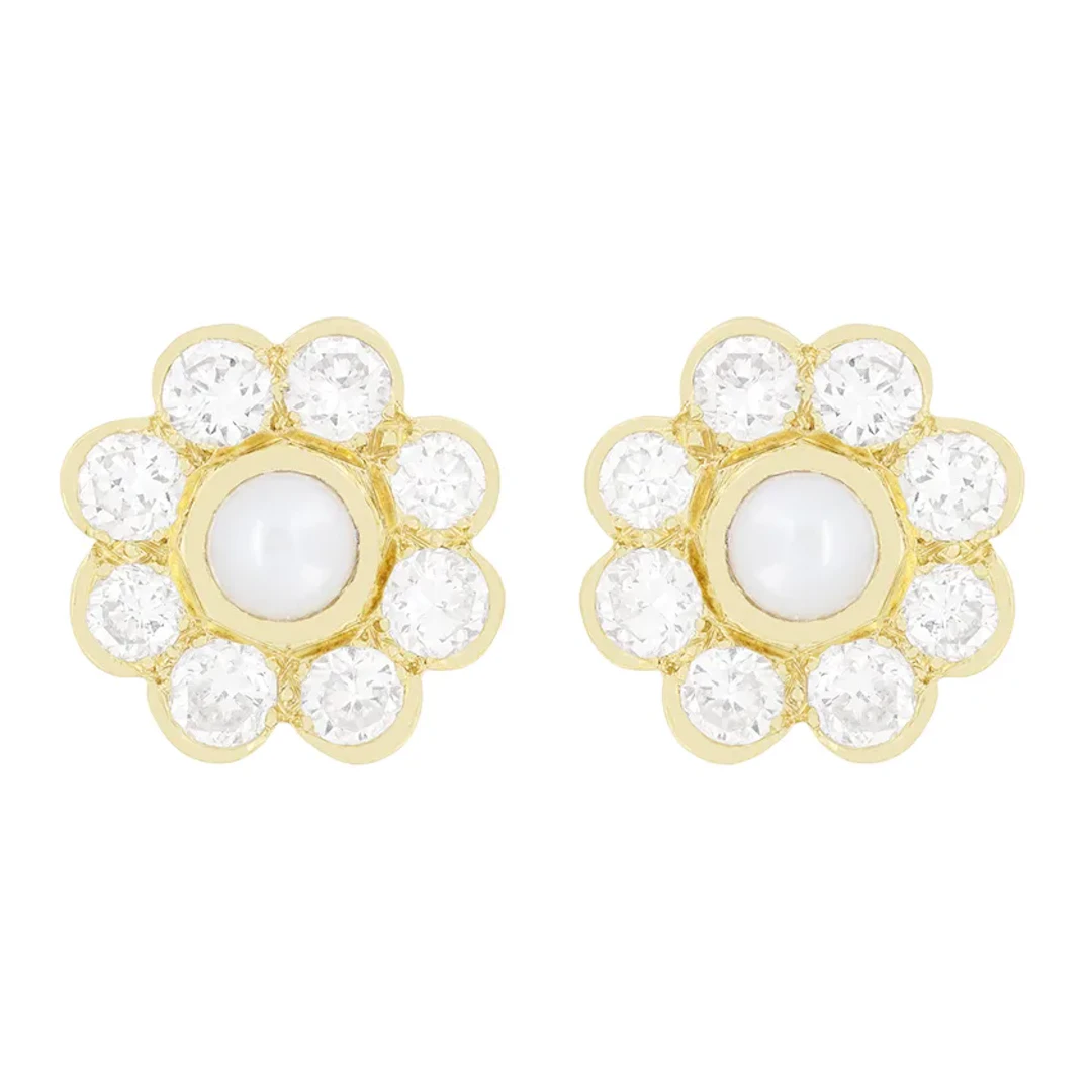 Vintage Pearl and Diamond Earrings, c.1950s