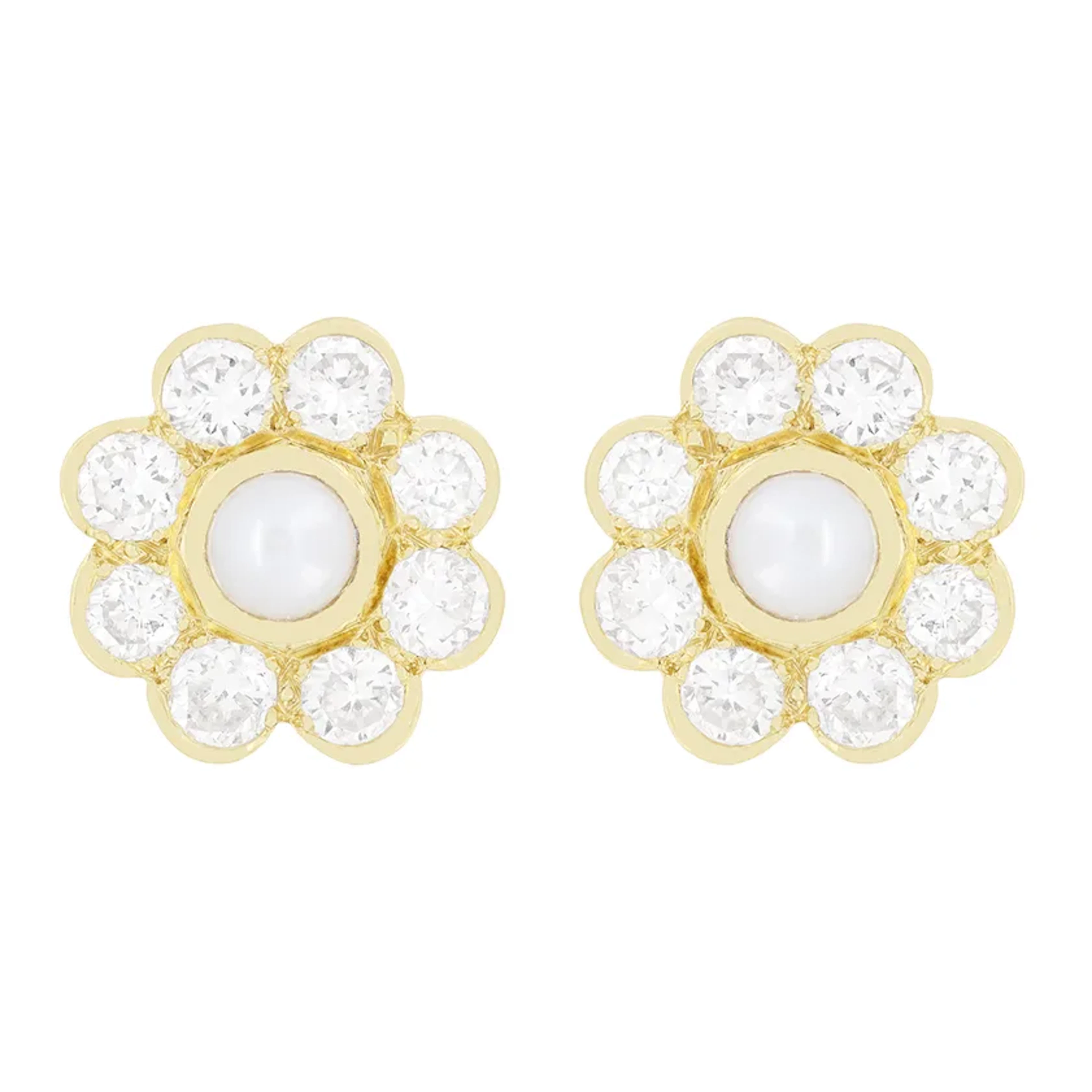 Vintage Pearl and Diamond Earrings, c.1950s