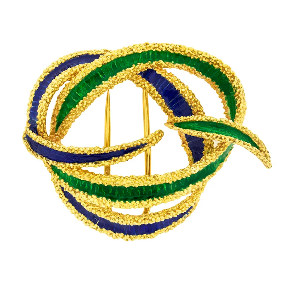 Vintage French Enamel Ribbon Brooch, c.1960s