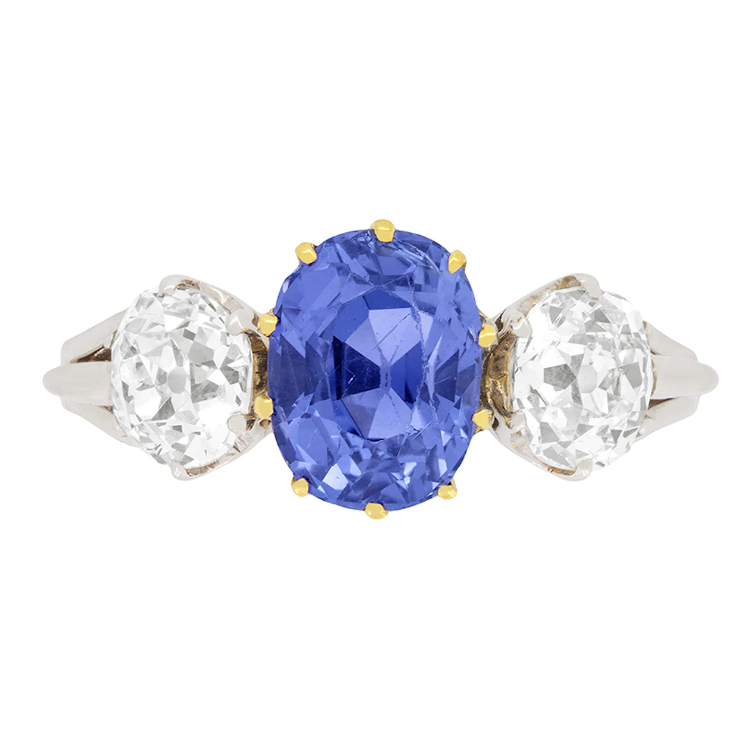 Art Deco 2.34ct Sapphire and Diamond Ring, Austrian, c.1920s