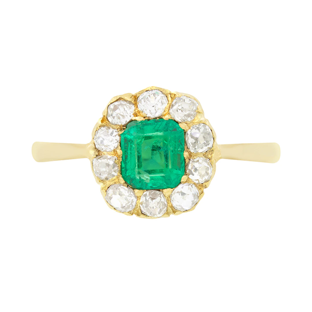 Victorian 0.60ct Emerald and Diamond Cluster Ring, c.1880s