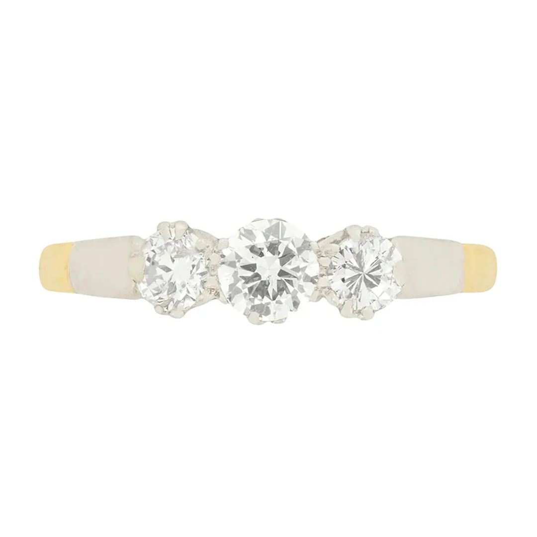 Late Deco 0.70ct Diamond Three Stone Engagement Ring, c.1940s