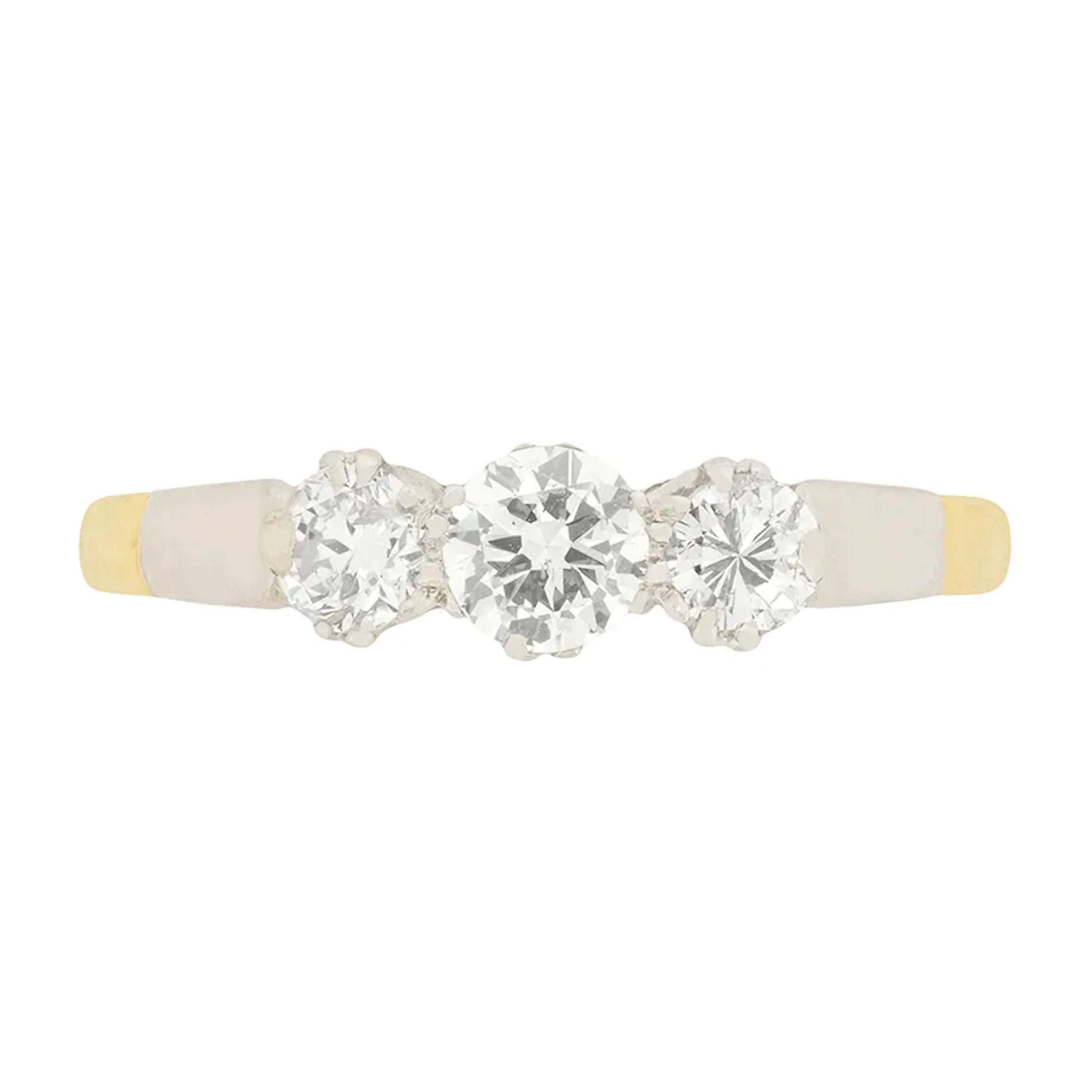Late Deco 0.70ct Diamond Three Stone Engagement Ring, c.1940s