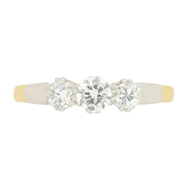 Late Deco 0.70ct Diamond Three Stone Engagement Ring, c.1940s