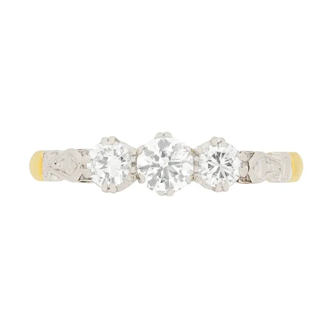 Vintage 0.75ct Diamond Three Stone Engagement Ring, c.1940s
