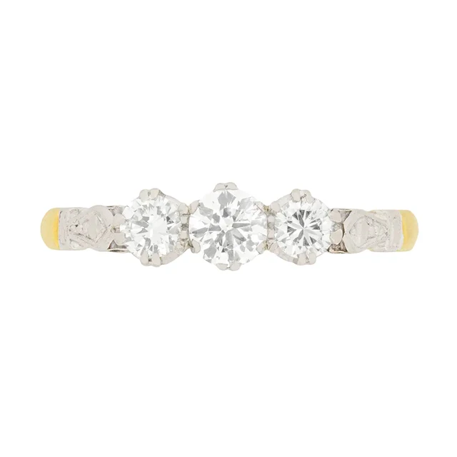 Vintage 0.75ct Diamond Three Stone Engagement Ring, c.1940s