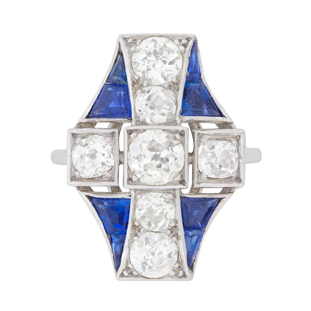 Art Deco 2.40ct Diamond and Sapphire Cocktail Ring, c.1920s