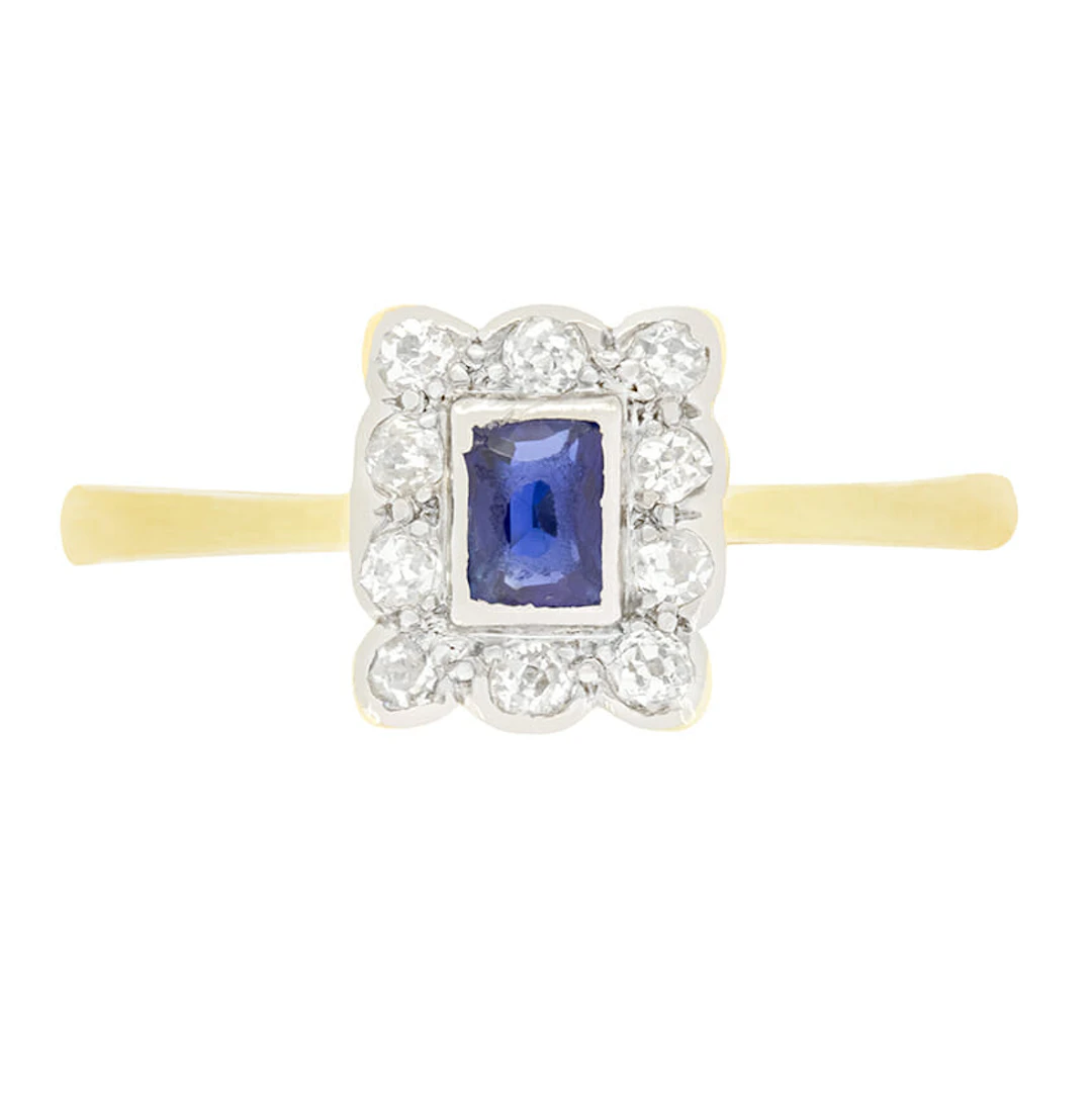 Edwardian 0.30ct Sapphire and Diamond Cluster Ring, c.1910s