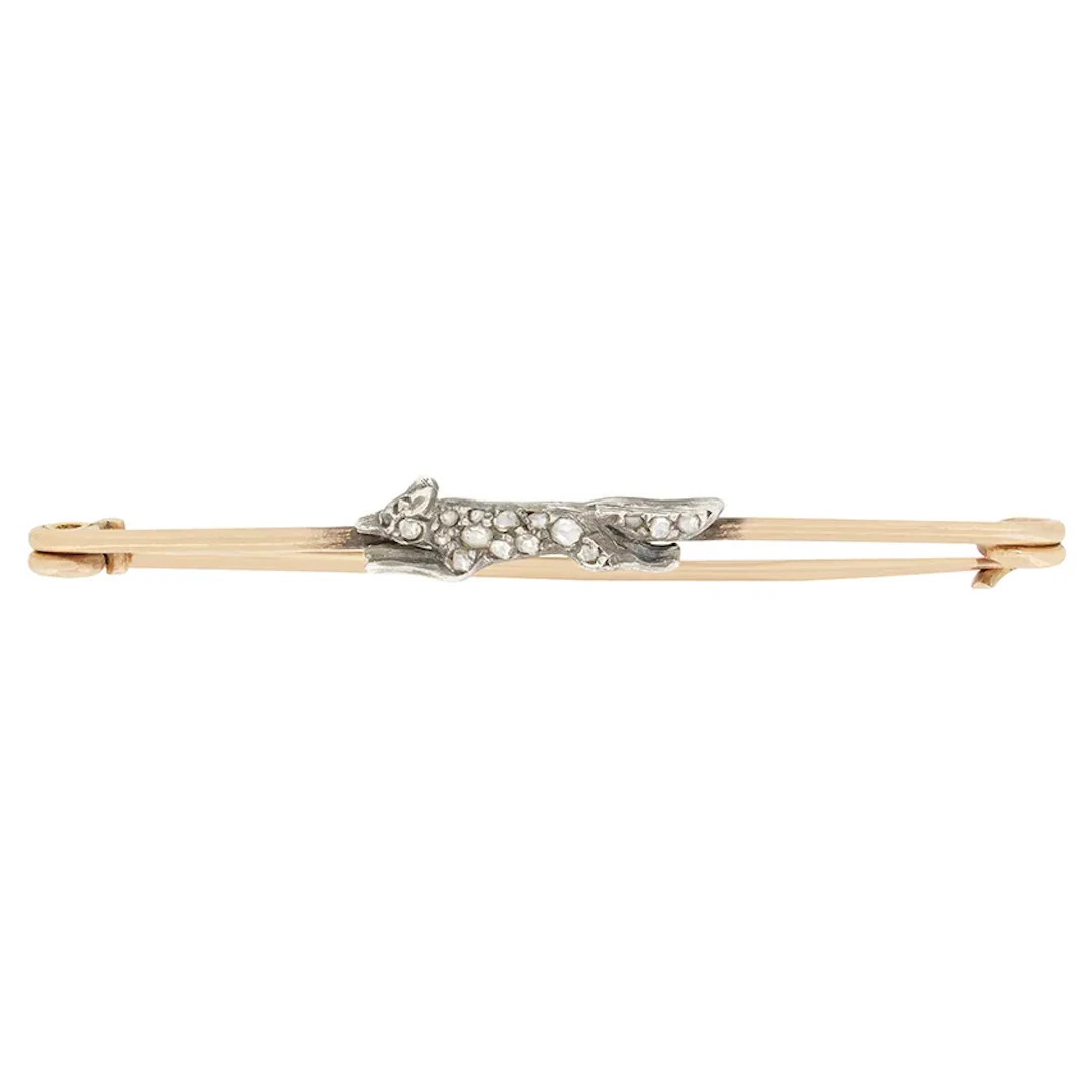 Victorian 0.05ct Diamond Fox Brooch, c.1880s