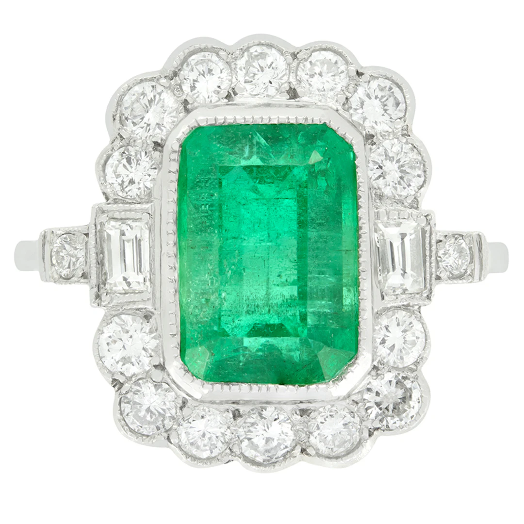 Vintage 4.50ct Emerald and Diamond Cluster Ring, c.1970s