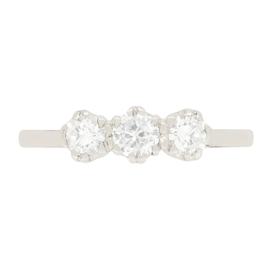 Late Deco 0.70ct Diamond Three Stone, c.1940s