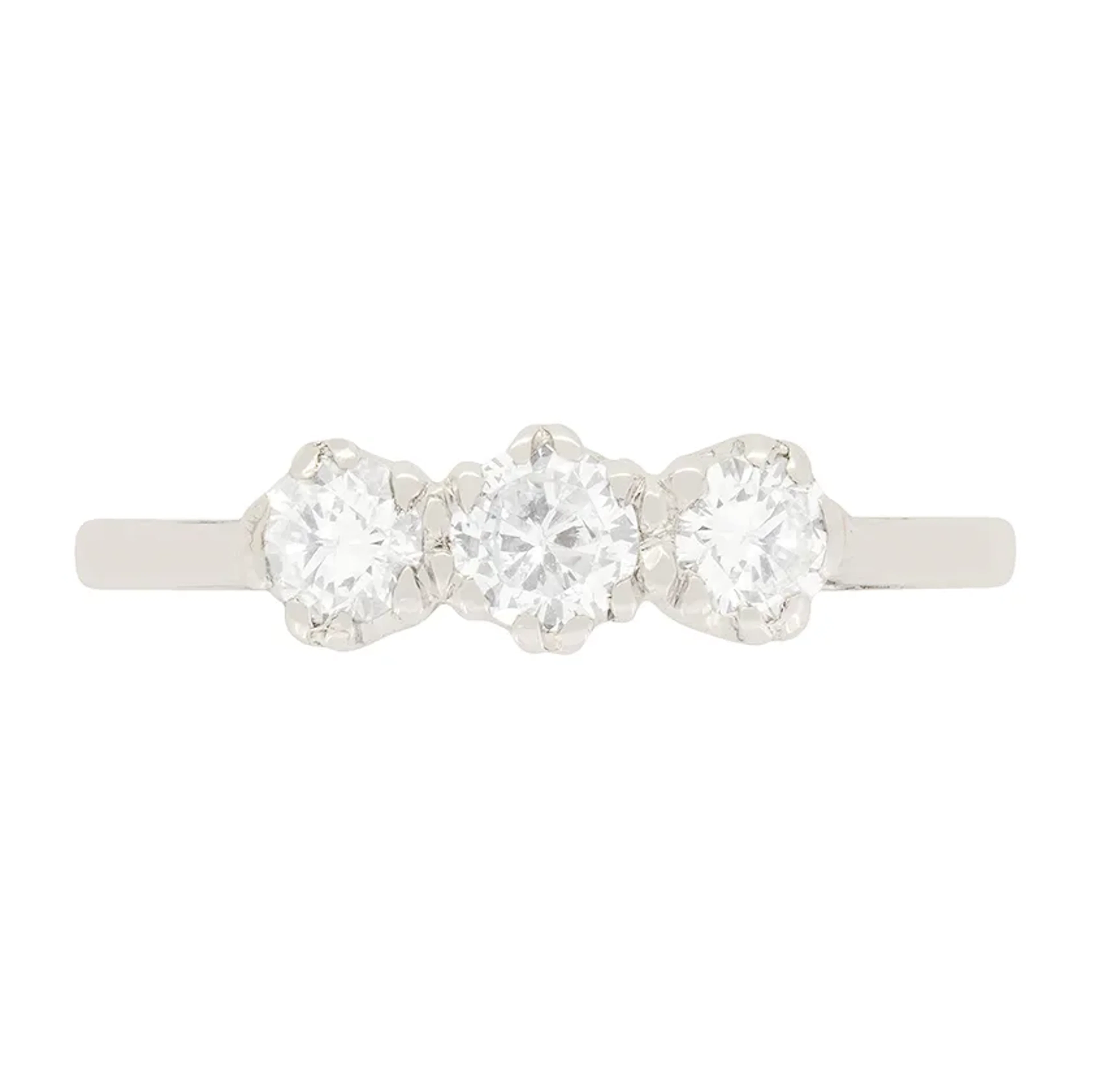 Late Deco 0.70ct Diamond Three Stone, c.1940s