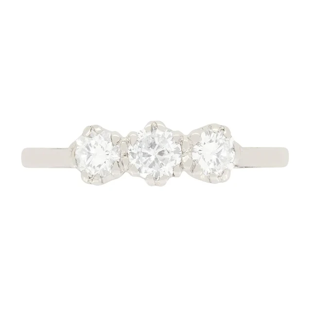Late Deco 0.70ct Diamond Three Stone, c.1940s
