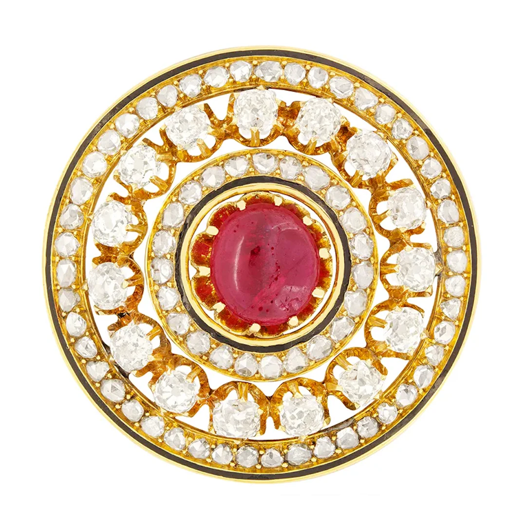 Victorian 3.50ct Synthetic Ruby and Diamond Brooch, c.1880s
