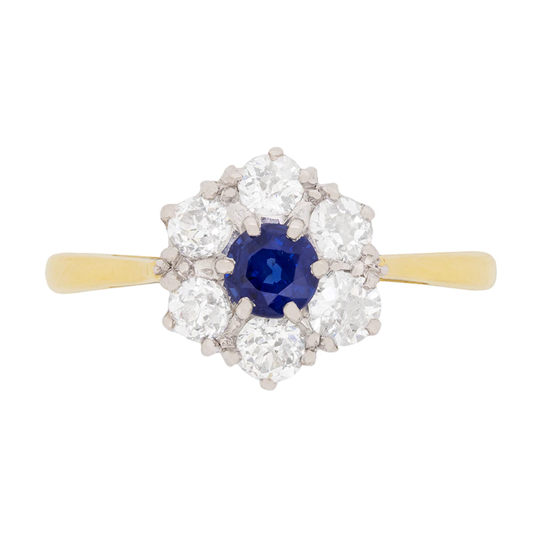 Edwardian Sapphire and Diamond Cluster Ring, c.1910