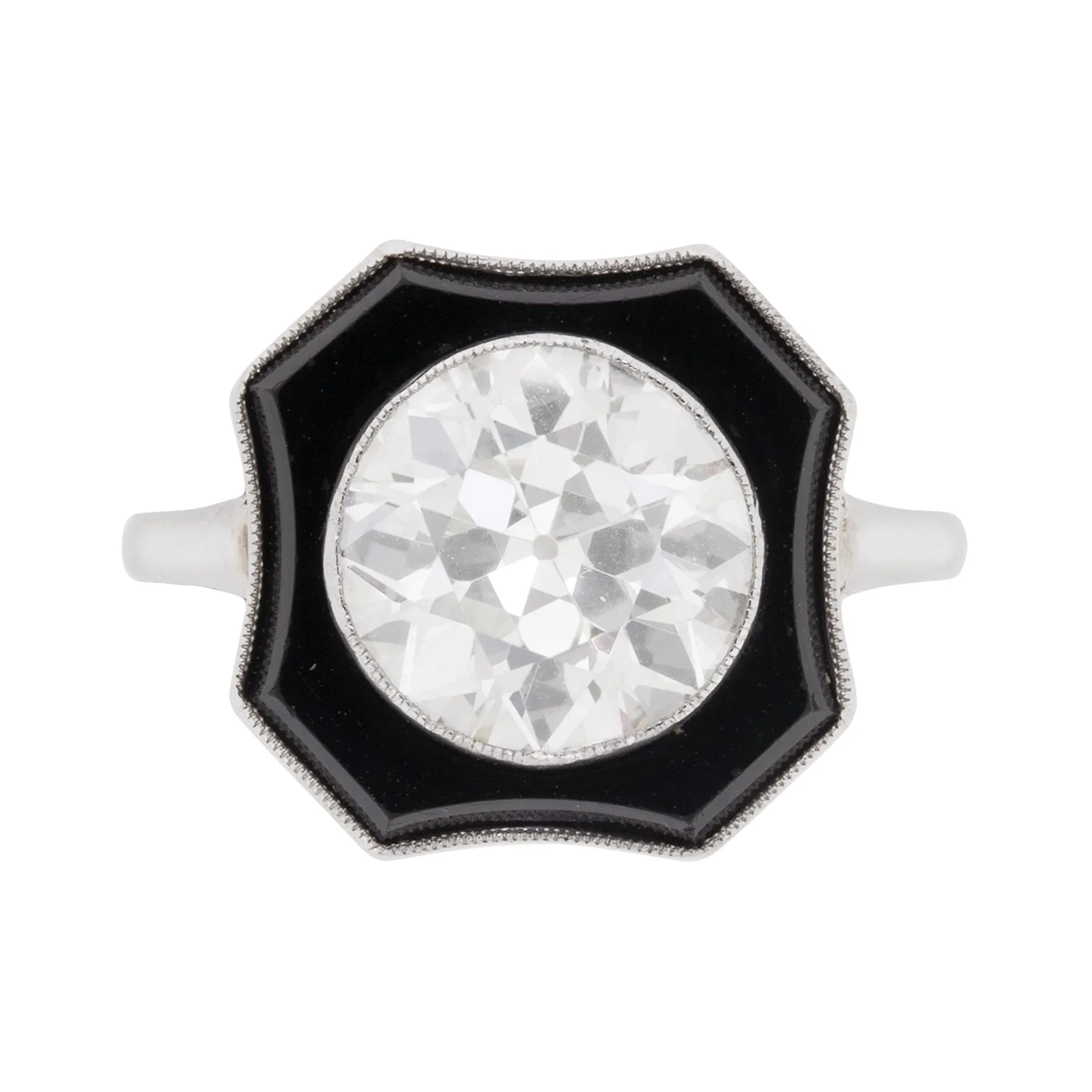Art Deco 3.30ct Diamond and Onyx Ring, c.1920s
