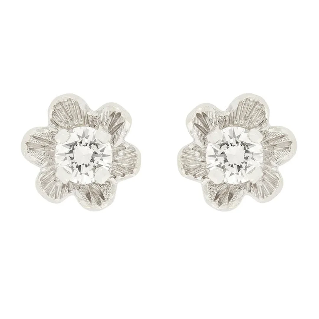 Late Deco 0.60ct Diamond Earrings, c.1940s