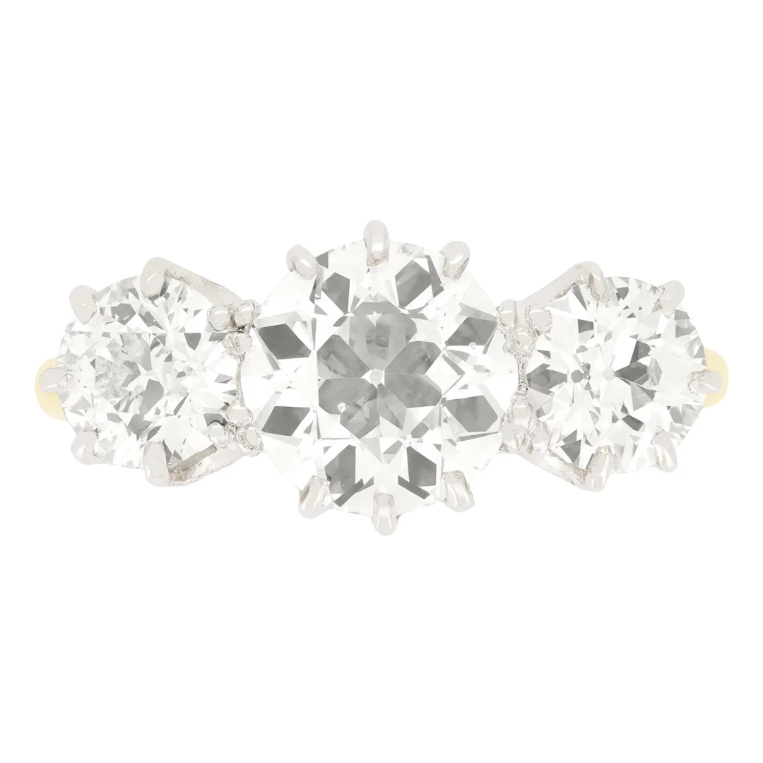 Edwardian 3.60ct Diamond Three Stone Ring, c.1910s