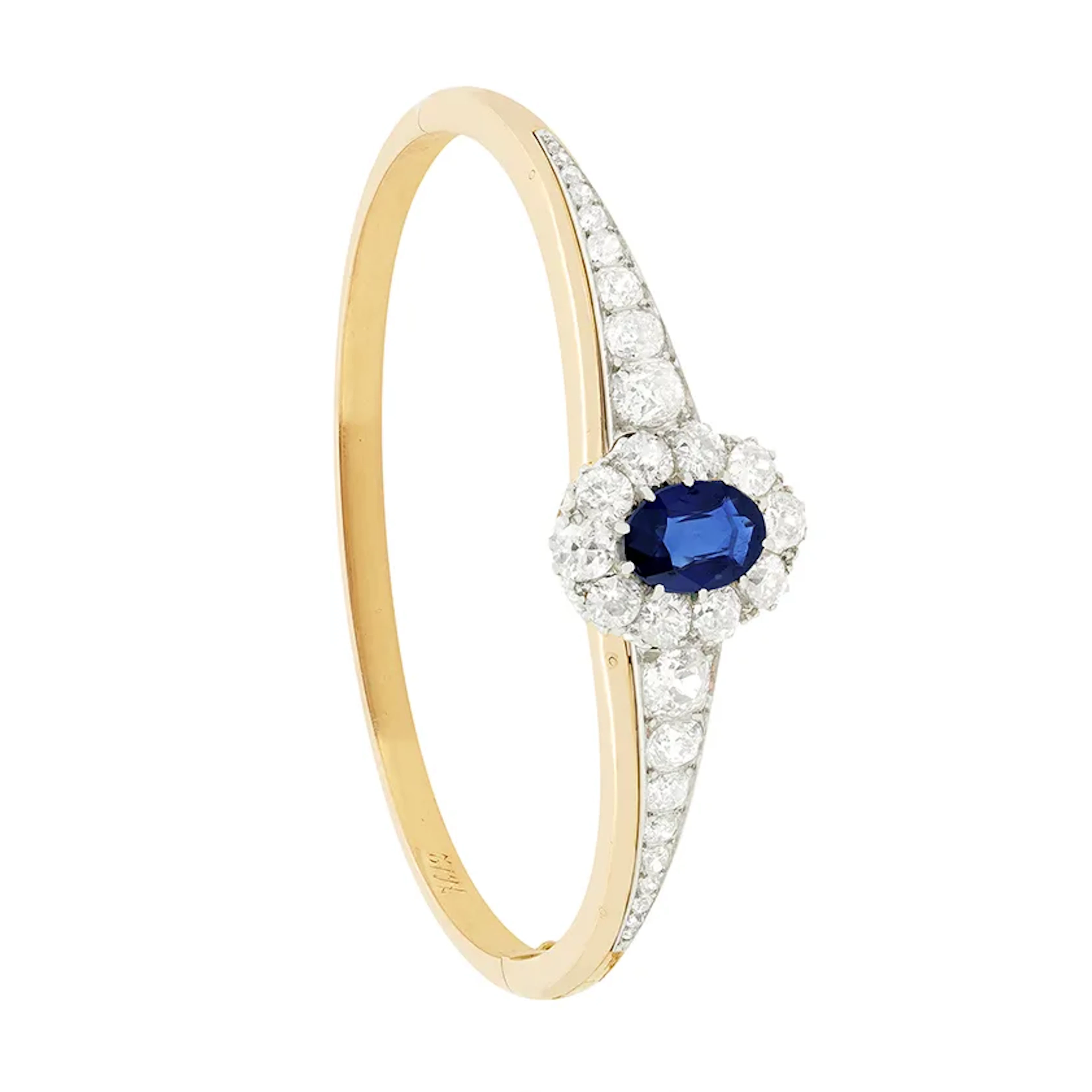 Edwardian 2.10ct Sapphire and Diamond Bangle, c.1910s