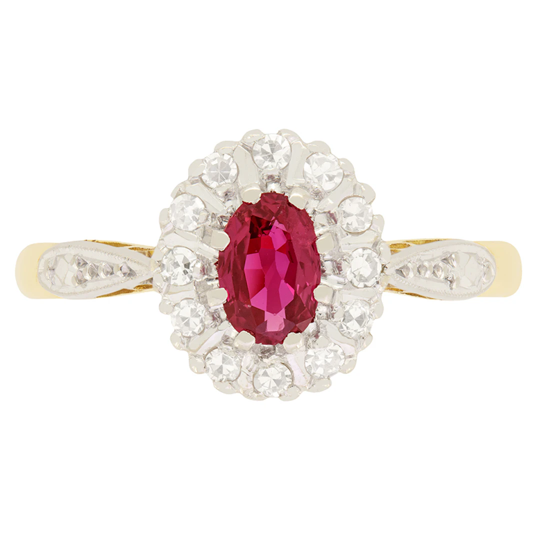 Vintage 0.40ct Ruby and Diamond Cluster, Hallmarked 1968