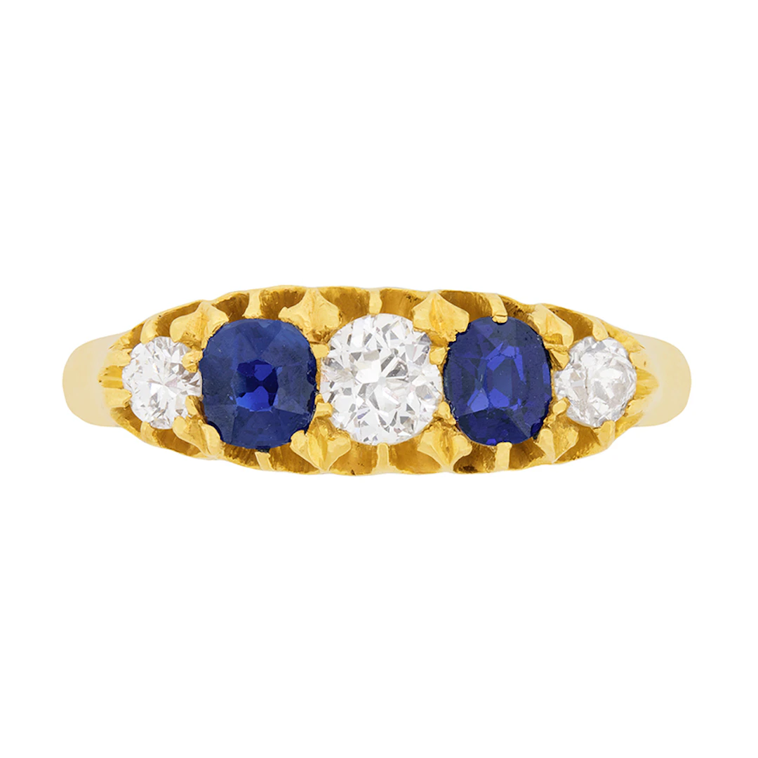Victorian 0.40ct Sapphire and Diamond Five Stone Ring, c.1890s
