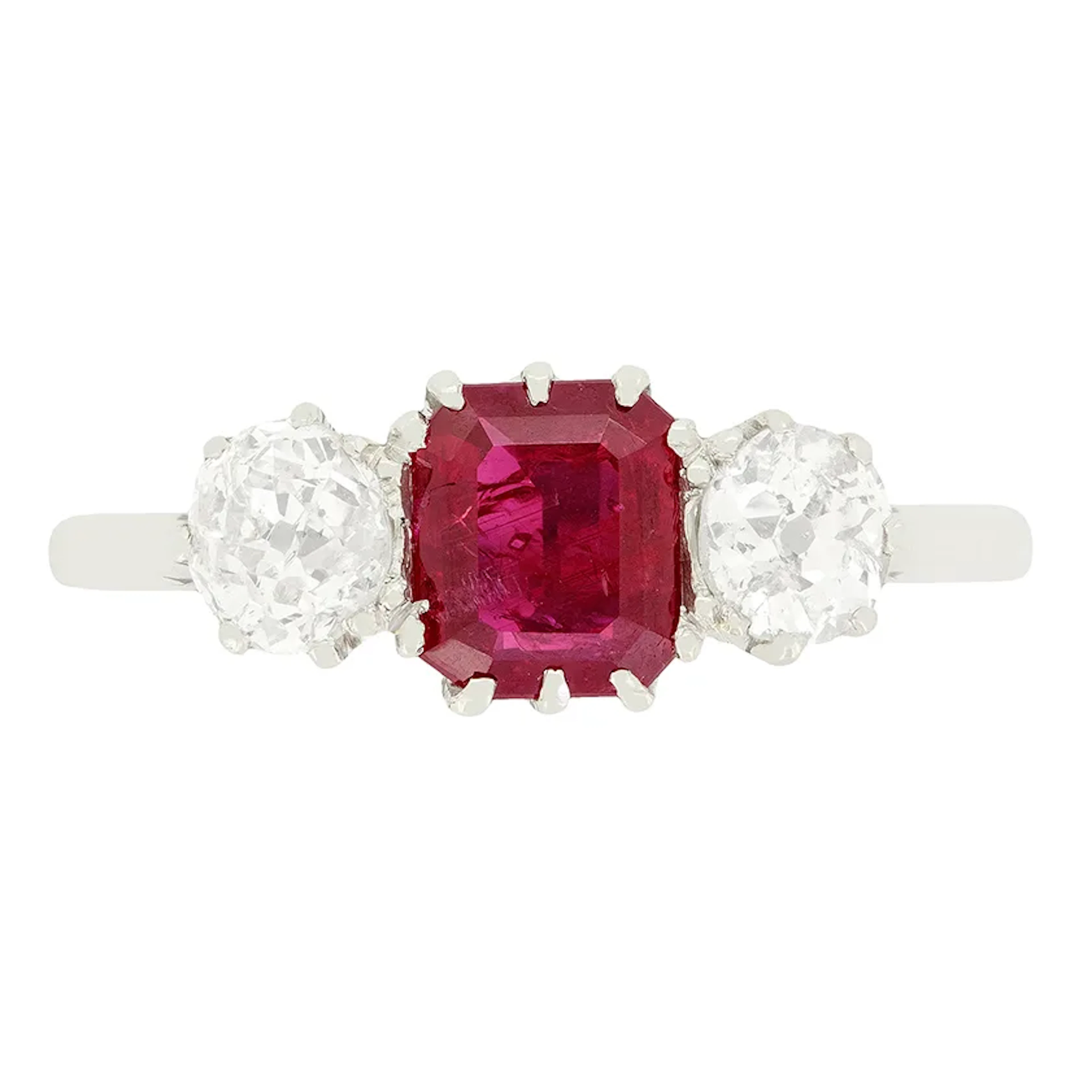 Art Deco 0.90ct Ruby and Diamond Three Stone Ring, c1920s