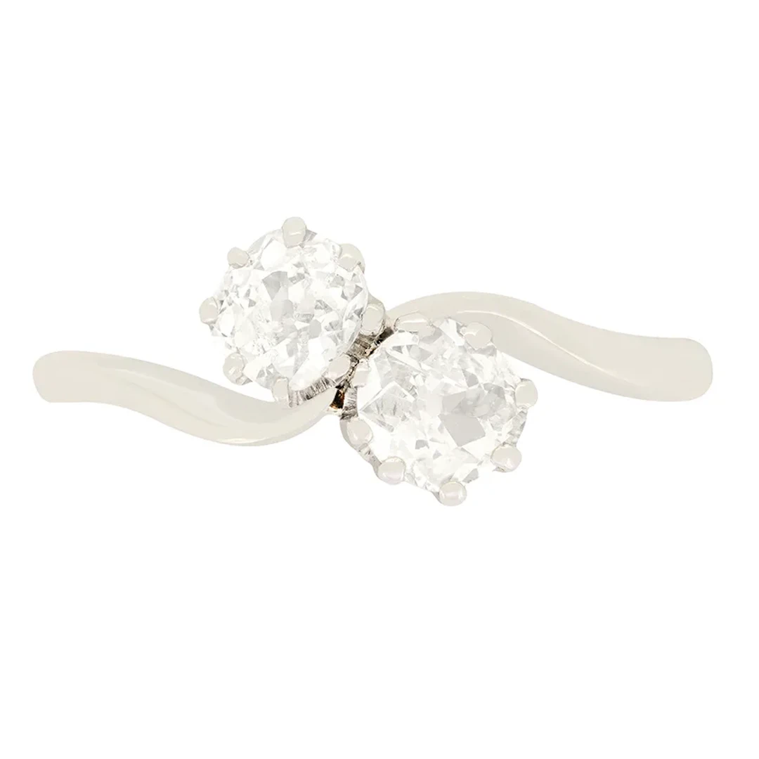 Art Deco 0.70ct Diamond Two Stone Twist Ring, c.1920s