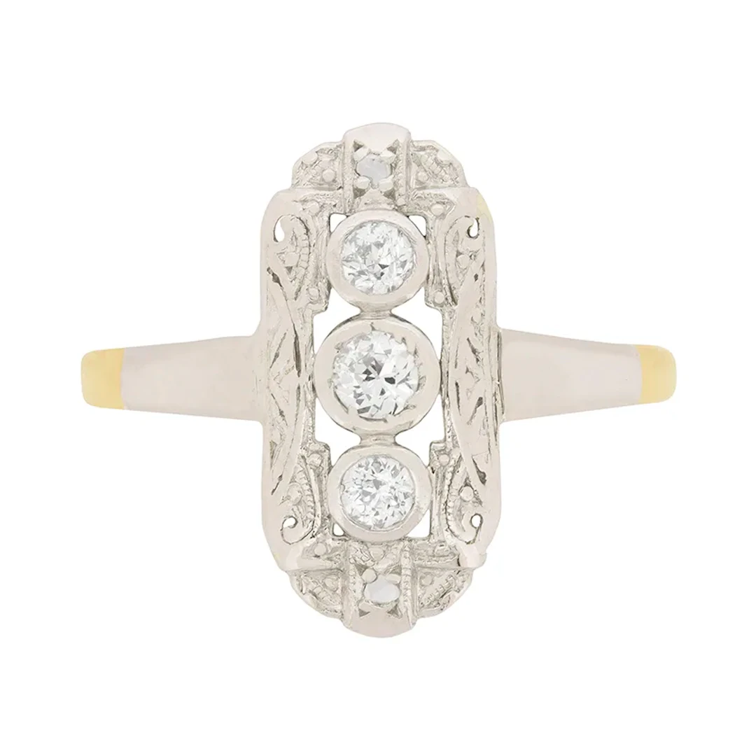 Edwardian 0.35ct Diamond Three Stone Cluster Ring, c.1910s