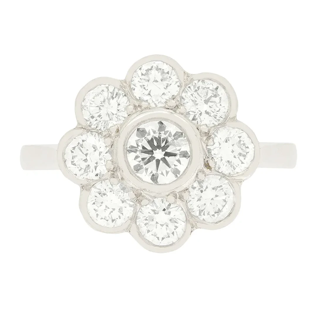 Vintage 1.60ct Diamond Daisy Cluster Ring, c.1970s