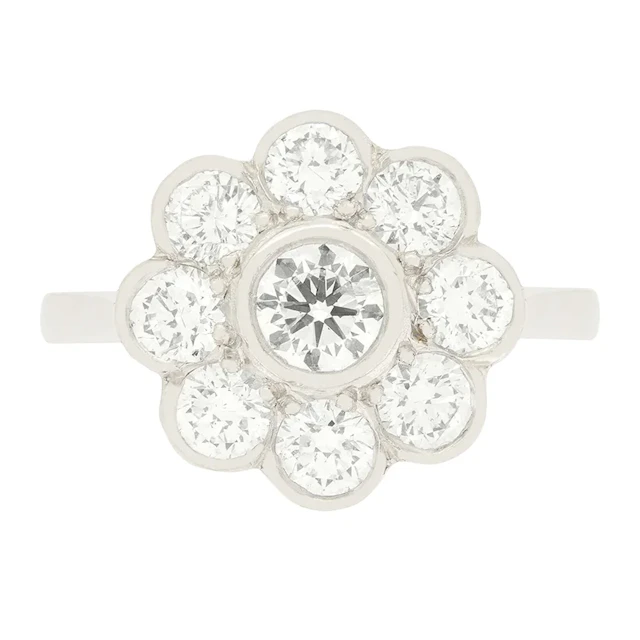 Vintage 1.60ct Diamond Daisy Cluster Ring, c.1970s