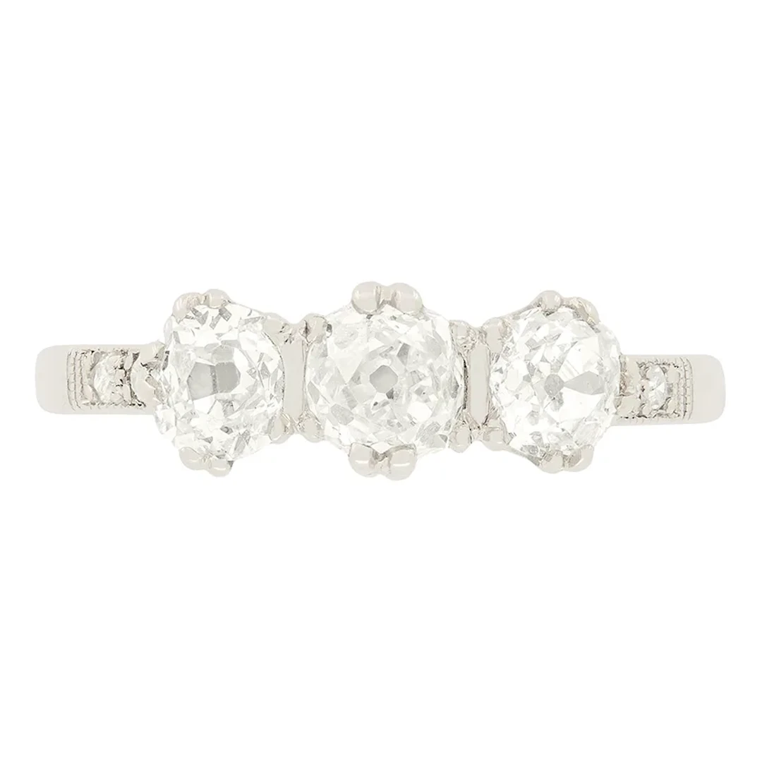 Art Deco 1.10ct Diamond Three Stone Ring, c.1920s