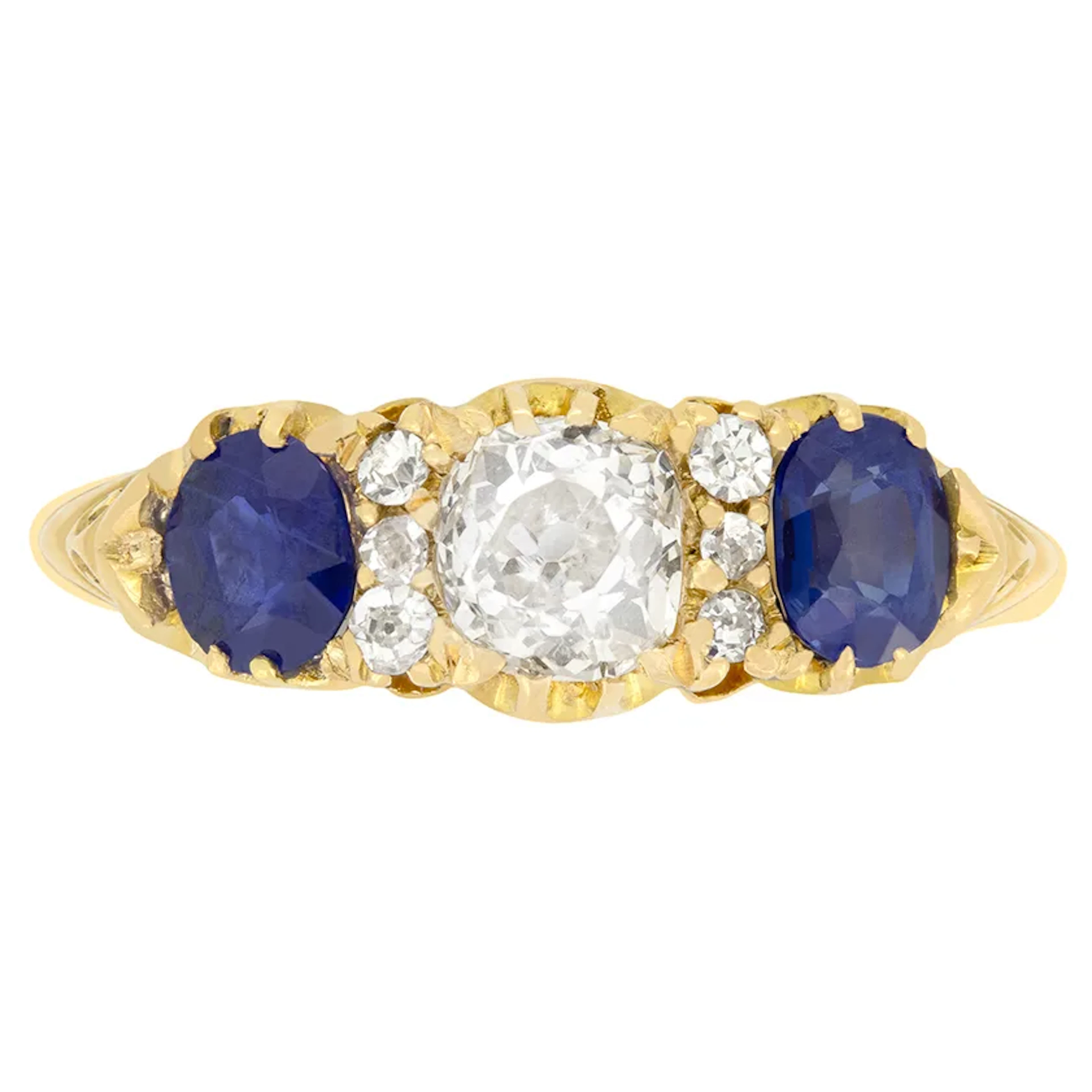 Victorian 0.60ct Diamond and Sapphire Three Stone Ring, c.1880s
