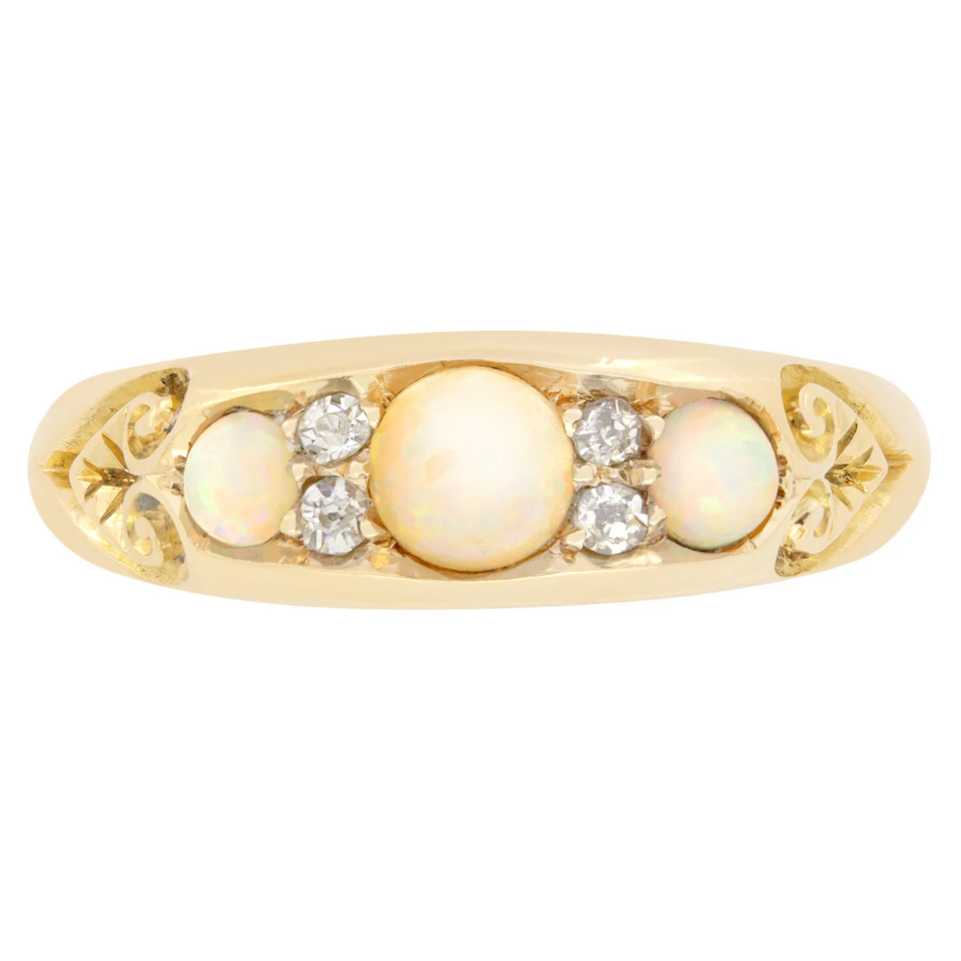 Victorian 0.55ct Opal and Diamond Trilogy Ring, c.1890s