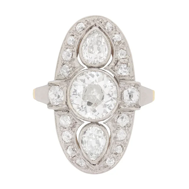 Edwardian 1.65ct Diamond Cluster Cocktail Ring, c.1910