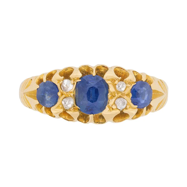 Late Victorian Sapphire and Rose Cut Diamond Ring, c.1900s