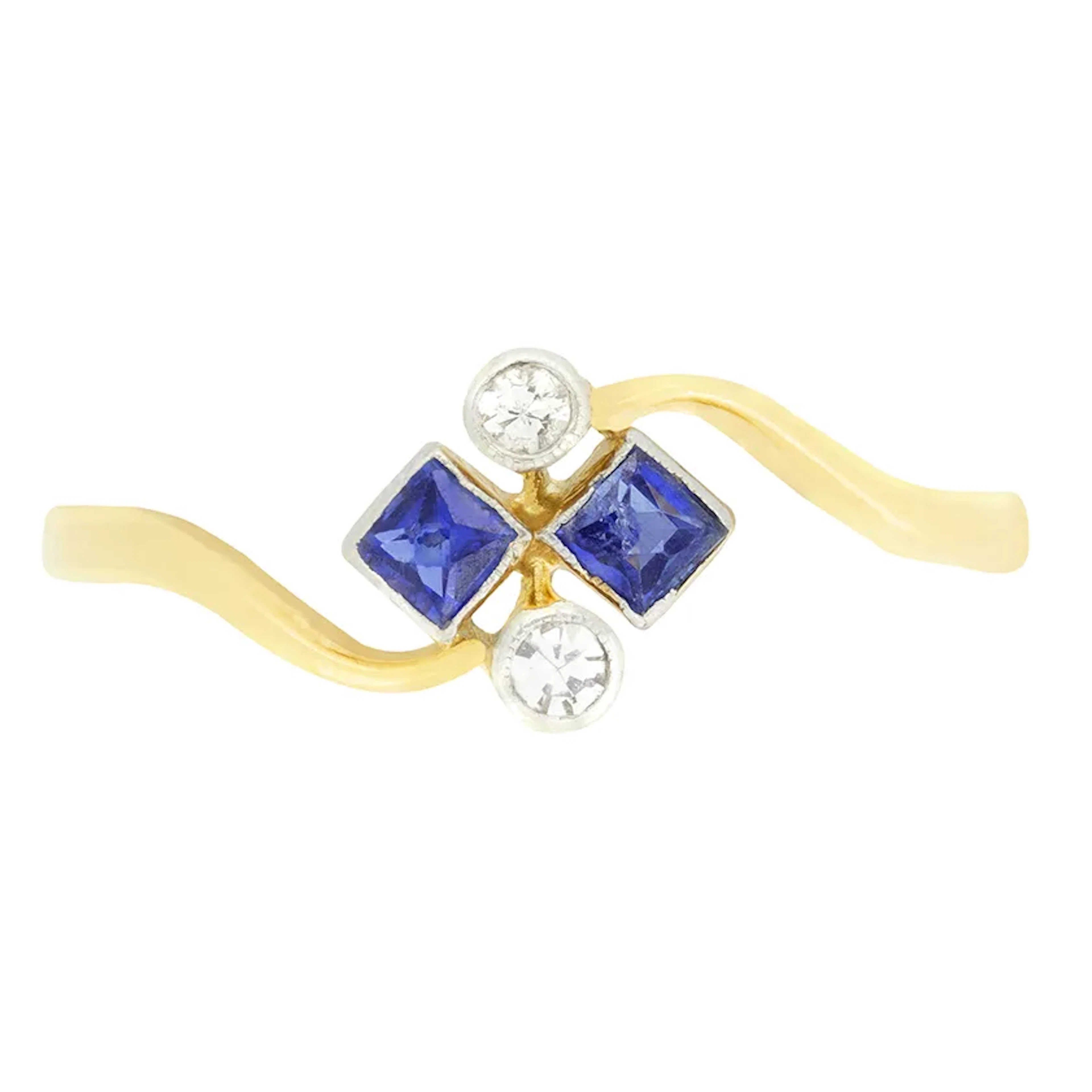 Edwardian 0.30ct Sapphire and Diamond Twist Ring, c.1910s