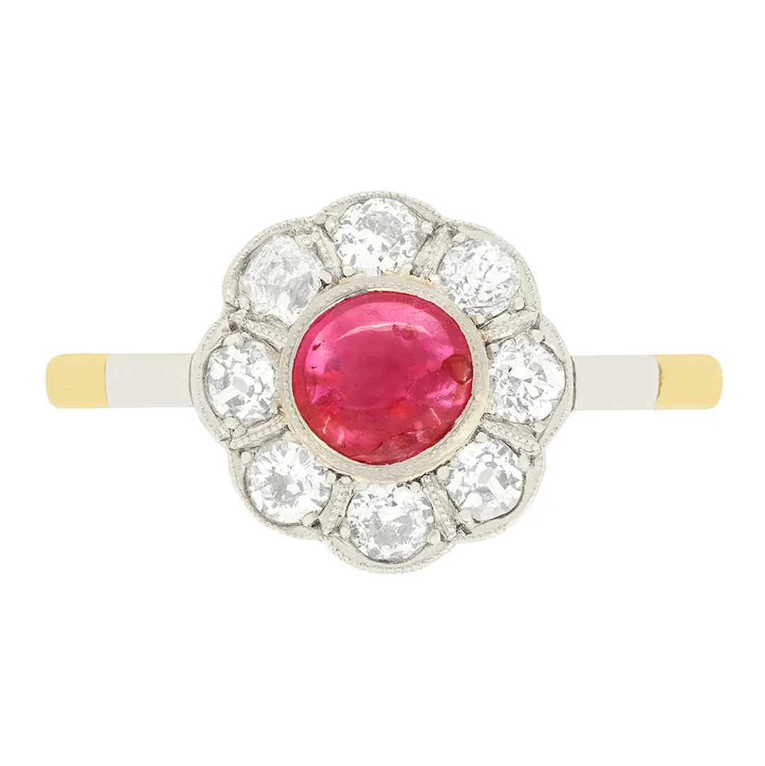 Edwardian 0.40ct Ruby and Diamond Daisy Cluster Ring, c.1910s
