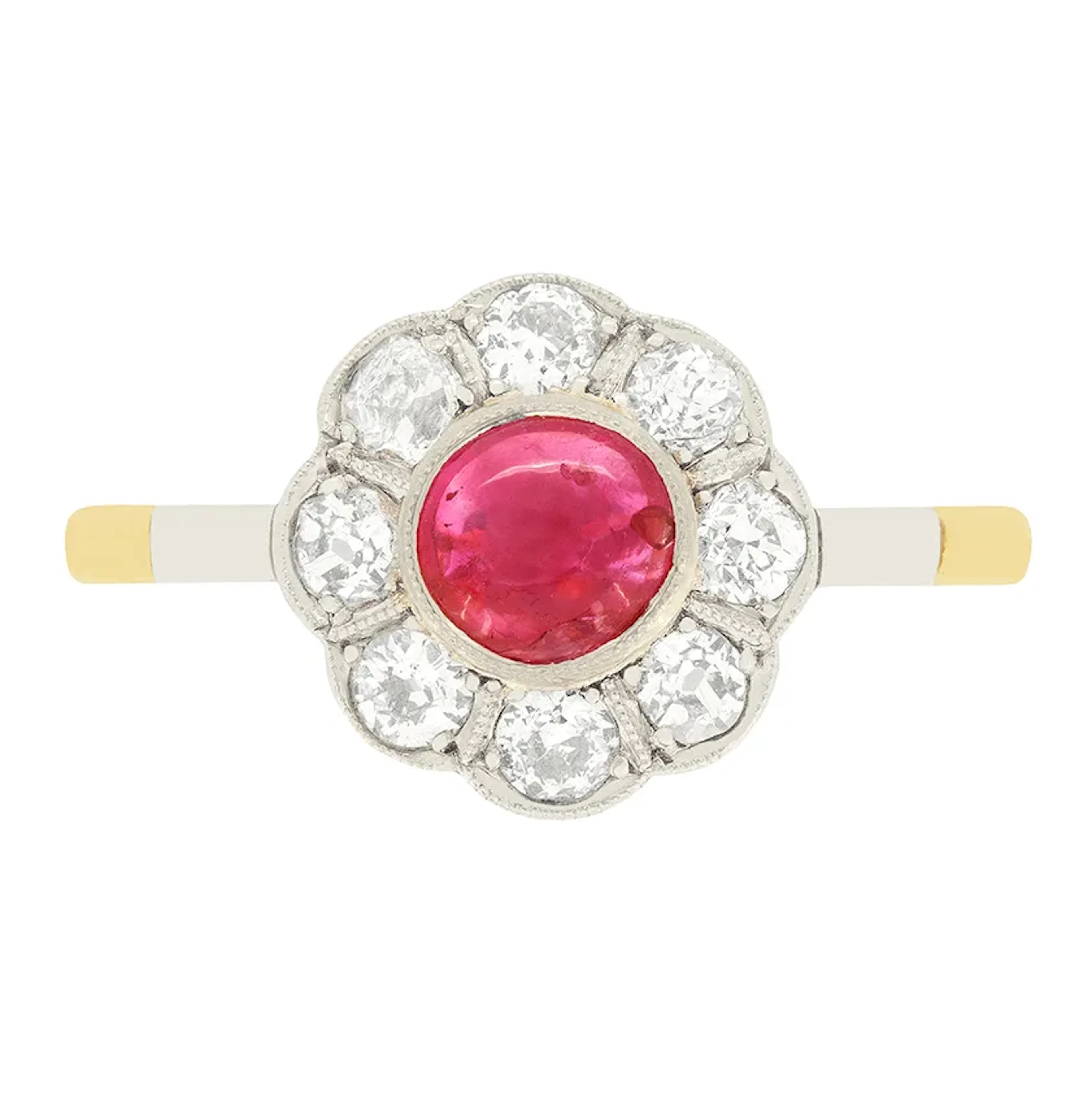 Edwardian 0.40ct Ruby and Diamond Daisy Cluster Ring, c.1910s