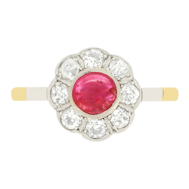Edwardian 0.40ct Ruby and Diamond Daisy Cluster Ring, c.1910s