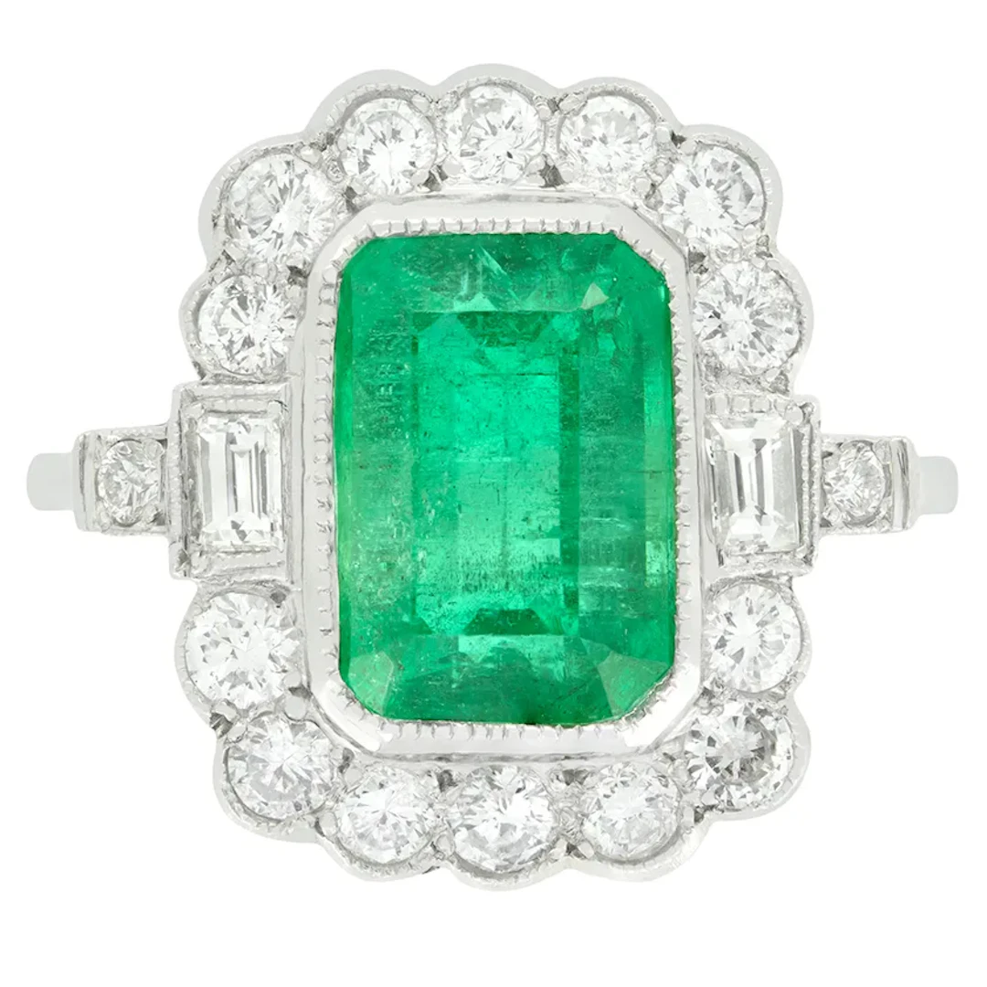 Vintage 4.50ct Emerald and Diamond Cluster Ring, c.1970s