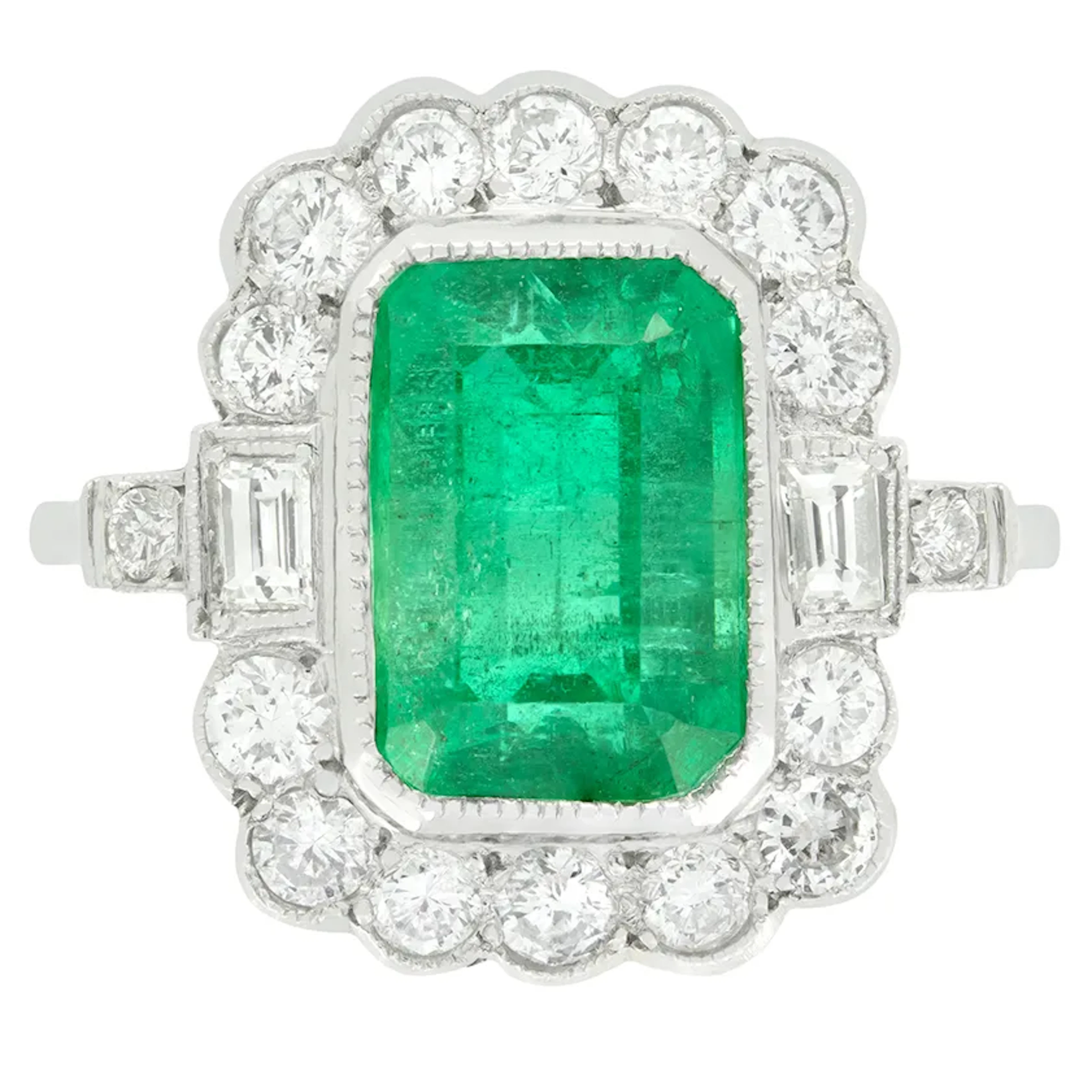 Vintage 4.50ct Emerald and Diamond Cluster Ring, c.1970s
