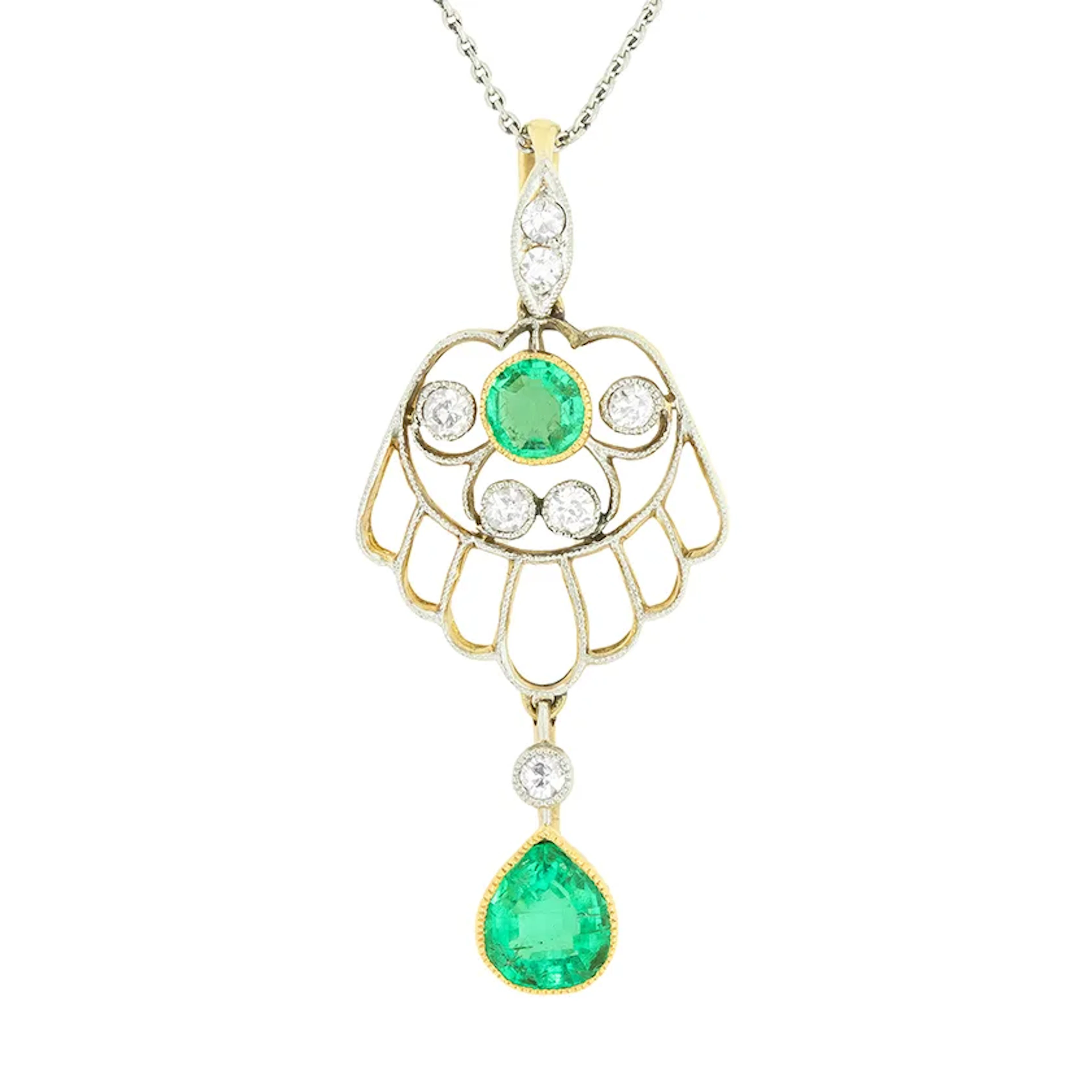 Edwardian 0.5ct Emerald and Diamond Necklace, c.1910s