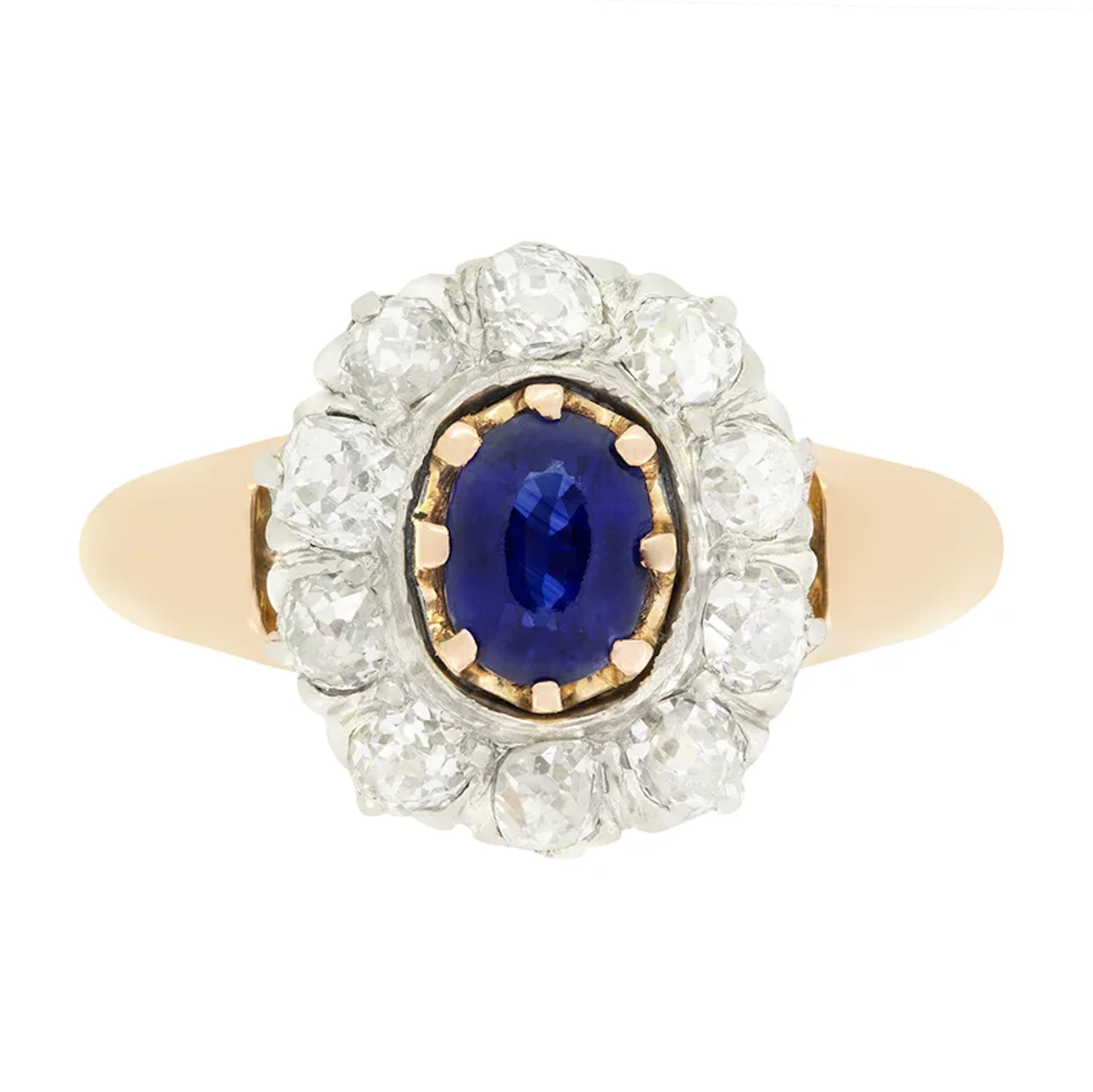 Edwardian 0.60ct Sapphire and Diamond Cluster Ring, c.1910s