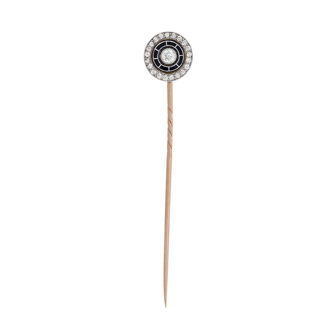 Edwardian Diamond and Enamel Pin Brooch, c.1910s
