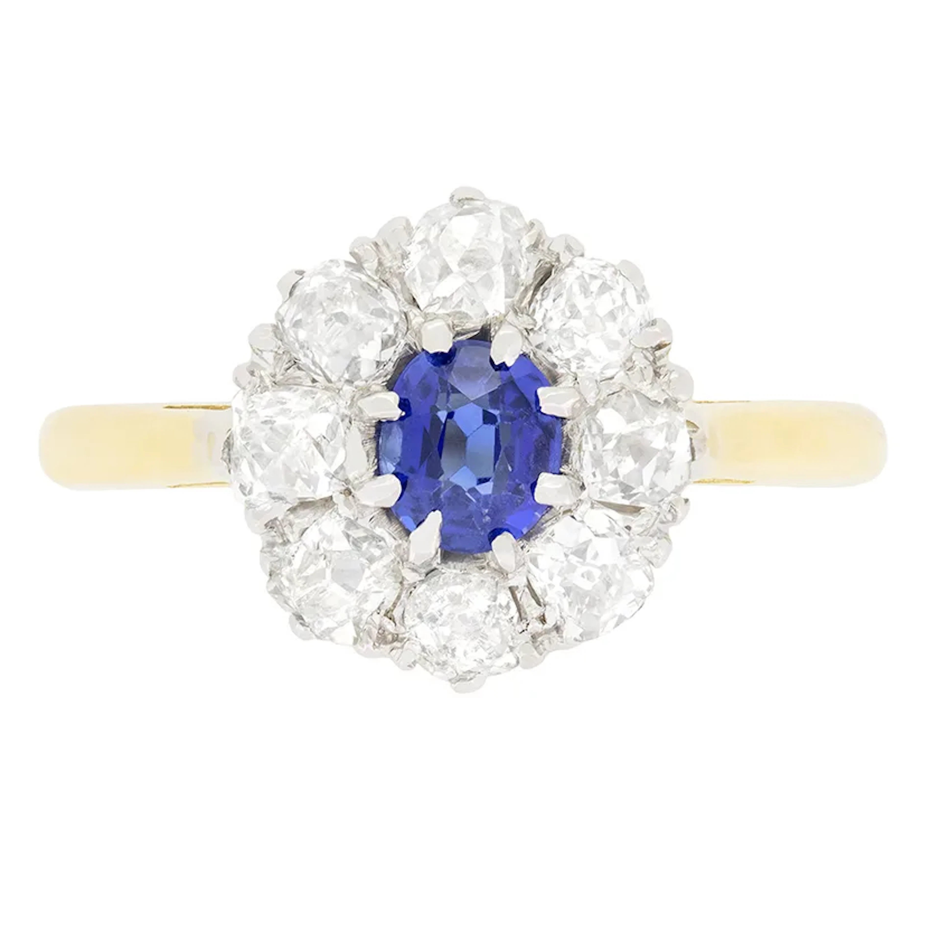 Edwardian 0.50ct Sapphire and Diamond Cluster Ring, c.1910s