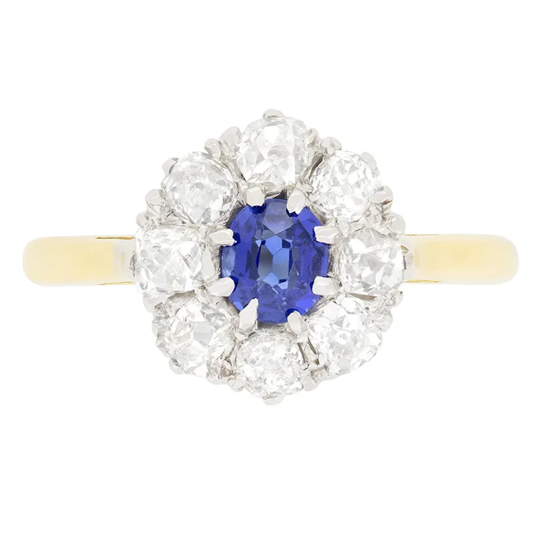 Edwardian 0.50ct Sapphire and Diamond Cluster Ring, c.1910s