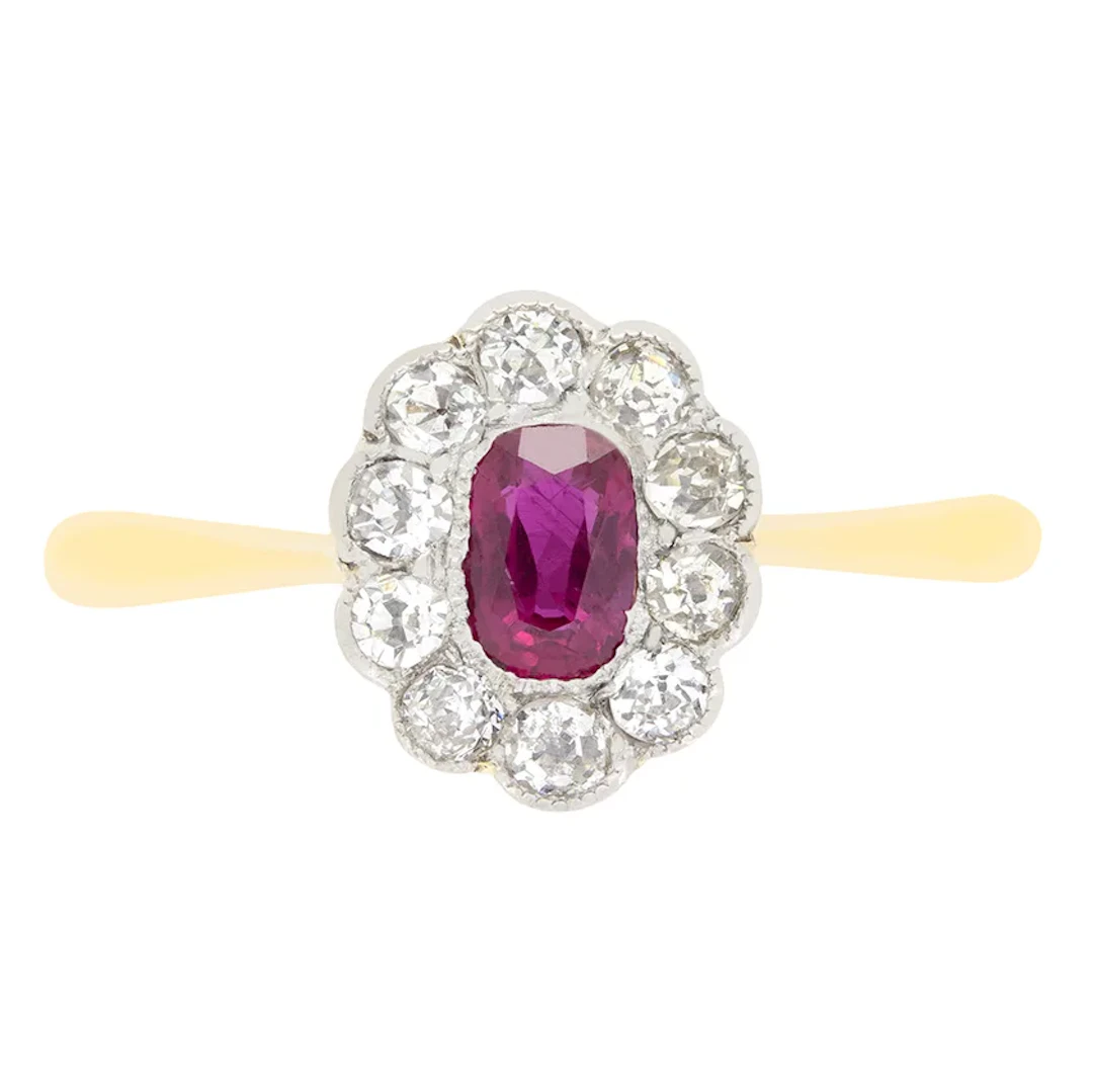 Edwardian 0.30ct Ruby and Diamond Cluster Ring, c.1910s